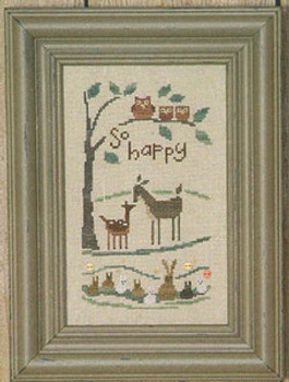 So Happy 65 X 113. Stitched with floss from Gentle Arts, Weeks Dye Works and DMC. DMC conversion included by Bent Creek 09-1634
