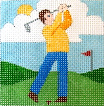 C016 Golfing Dad 4 x 4 13 Mesh Jane Nichols Needlepoint