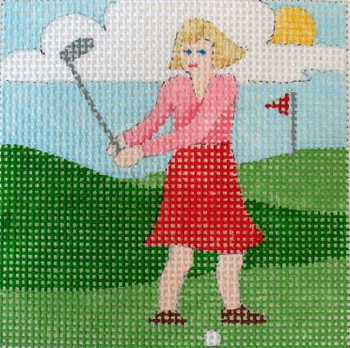 C017 Golfing Mom 4 x 4 13 Mesh Jane Nichols Needlepoint