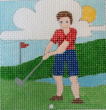 C018 Golfing Son 4 x 4 13 Mesh Jane Nichols Needlepoint