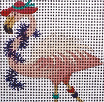 C141 Hat/Boa 4 x 4 18 Mesh  Flamingo Jane Nichols Needlepoint