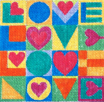 E546 All You Need Is Love 7 x 7 13 Mesh Eyeglass Case Jane Nichols Needlepoint