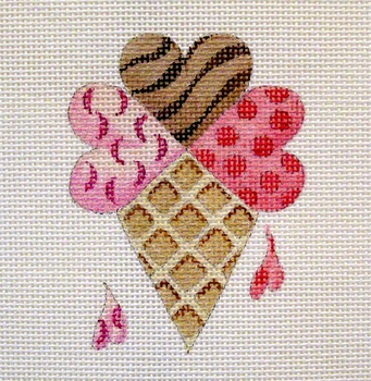 1447 July	Ice Cream Cone 5 x 5 13 Mesh Heart Jane Nichols Needlepoint