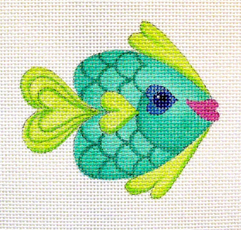 1446 June Fish 5 x 5 13 Mesh Heart Jane Nichols Needlepoint