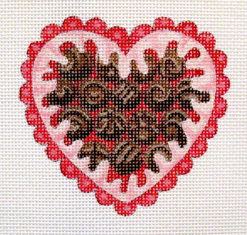 1442 February Candy Heart 5 x 5 13 Mesh Heart Jane Nichols Needlepoint