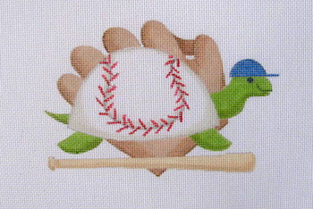 1209 September Baseball Turtle 6 x 8 18 Mesh Jane Nichols Needlepoint