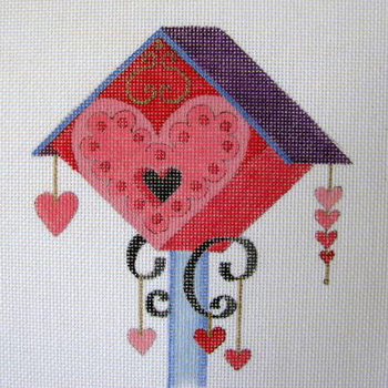 1102 February Lovebird House 7 x 7 18 Mesh Birdhouse Jane Nichols Needlepoint