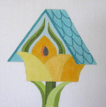 1105 May Flower Birdhouse 7 x 7 18 Mesh Birdhouse Jane Nichols Needlepoint