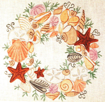 231 Shell Wreath, Medium 16 x 16	13 Mesh Jane Nichols Needlepoint