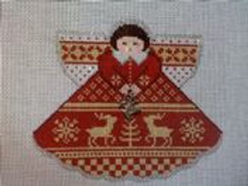 PP996HA Angel with charms: Red Christmas Sampler (red) 5.25x4.5 18 Mesh Painted Pony Designs