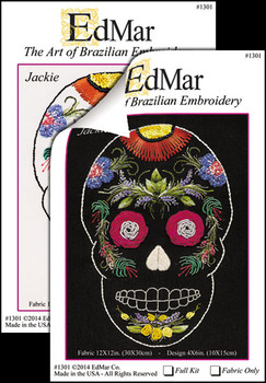 1301 Jackie - Flower Skull 12X12  White Kit EdMar Brazilian Dimensional Embroidery