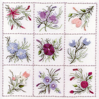 1822 Nine Flower Sampler #2 Kit Fabric Size16X16 EdMar Brazilian Dimensional Embroidery