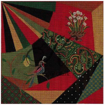 KCA012-18 Christmas Crazy Quilt 7.8" square 18 Mesh With Stitch Guide  KELLY CLARK STUDIO, LLC