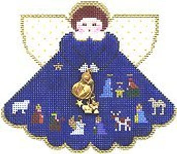 PP974 Angel With Charms Nativity (royal blue) 18 Mesh 5.25x4.5 Painted Pony Designs