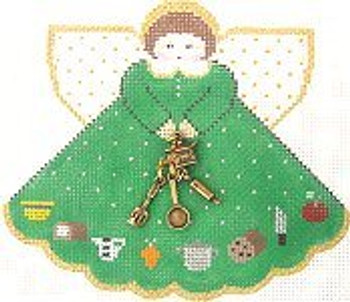 PP983 Angel With Charms Cooking (Green)  5.25x4.5 18 Mesh With Stitch Guide Painted Pony Designs