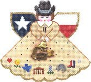 PP994TD Angel With Charms Symbols of Texas (Tan) 18 Mesh 5.25x4.5 Painted Pony Designs