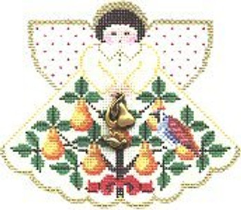 PP996CA Angel with charms Partridge In A Pear Tree (Cream) 18 Mesh 5.25x4.5 Painted Pony Designs