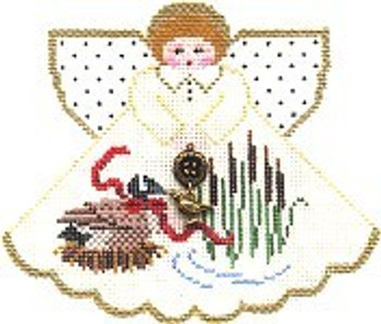 PP996CF Angel with charms Six Geese A Laying Christmas (Cream) 18 Mesh 5.25x4.5 Painted Pony Designs