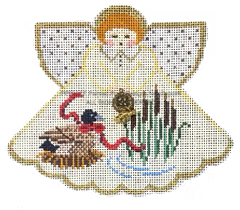 (PPD) PP996CF Angel with charms Six Geese A Laying Christmas (Cream) 18 Mesh 5.25 x 4 18 Mesh Painted Pony Designs