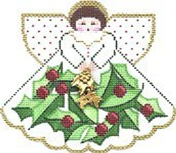 PP996AR Angel with charms: Holly Leaves (white) 5.25x4.5 18 Mesh Painted Pony Designs