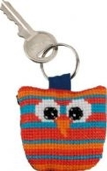 116112 Permin Kit Owl Keyring - Vertical Stripes Bias band, ring and back included.; 2" x 2"; White Aida ; 14ct