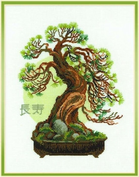 RL1037 Riolis Cross Stitch Kit Bonsai Pine Wish Well Longevity 14" x 18"; White Aida; 14ct 