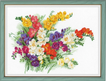 RL1561 Riolis Cross Stitch Kit Freesia 15.75" x 11.75"; White Aida; 14ct 