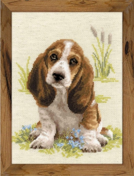 RL1578 Riolis Cross Stitch Kit Basset Hound Puppy 10.25" x 15"; Flaxen Aida; 10ct 