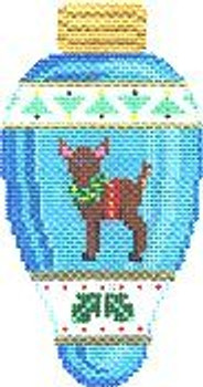 PP596AA Light Bulb: Reindeer on blue 4 ½” Long 18 Mesh With Stitch Guide Painted Pony Designs