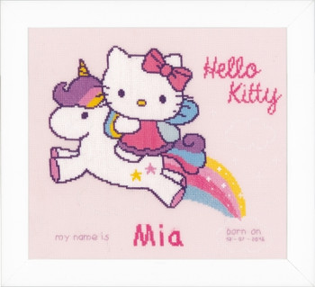 PNV156716 Vervaco Kti Hello Kitty & Unicorn - Birth Announcement