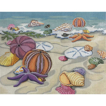 2820 Alice Peterson Designs Seashells on shore 18 Mesh Design Size 10 X 8