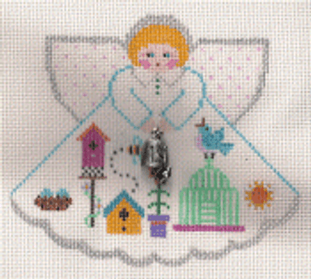 (PPD) PP996FD Angel With Charms For the Birds (white) 18 Mesh 5.25 x 4 Painted Pony Designs