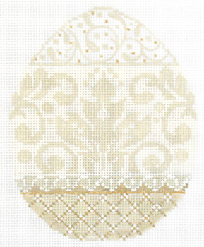 KEA07-18 French Vanilla Damask Egg   4" x 5", 18 Mesh  KELLY CLARK STUDIO, LLC