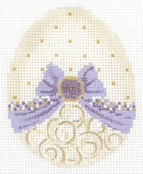 KEA14-18 Vanilla & Lavender Ribbon Egg 2.5" x 3.25", 18 Mesh With Stitch Guide and Kit: Includes wire, beads, felt, suede and other embellishments – no threads KELLY CLARK STUDIO, LLC