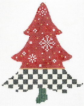 KCNT19-18 B&W Checks & Snowflakes Tree 3.75" x 4.5"| 18Mesh  KELLY CLARK STUDIO, LLC