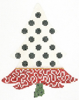 KCNT20-18 Polka Dot & Red Lace Tree 3.75" x 4.5"| 18 Mesh  KELLY CLARK STUDIO, LLC