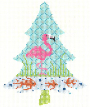 KCNT37-18 Tropics Flamingo Tree 3.75” x 4.5” 18M Mesh With Stitch Guide KELLY CLARK STUDIO, LLC