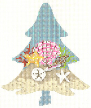 KCNT39-18 Seashells at the Shore Tree 3.75” x 4.5”18 Mesh With Stitch Guide KELLY CLARK STUDIO, LLC