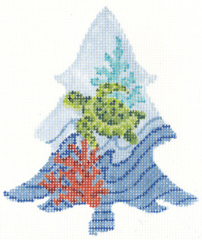 KCNT41-18 Sea Turtle Tree 3.75" x 4.5" 18 Mesh With Stitch Guide and Thread Kit KELLY CLARK STUDIO, LLC
