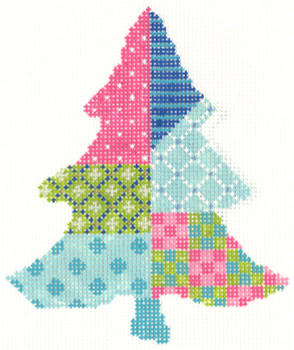 KCNT44-18 Tropical Crazy Tree 3.75" x 4.5"|18 Mesh With Stitch Guide and Embellishment Kit no threads KELLY CLARK STUDIO, LLC