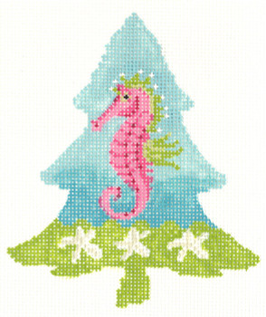 KCNT46-18 Seahorse & Starfish Tree 3.75" x 4.5" 18 Mesh With Stitch Guide KELLY CLARK STUDIO, LLC