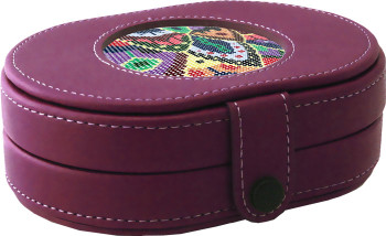 Bag73P Leather Needle Box 6"w x 4.5"h x 2"d Purple Magnetic Needle Case Lee's Needle Arts