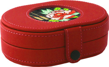 Bag73R Leather Needle Box 6"w x 4.5"h x 2"d Red Magnetic Needle Case Lee's Needle Arts