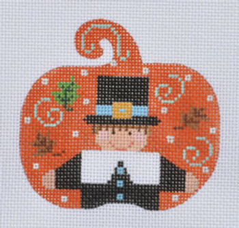 CH-141A Pilgrim Boy Pumpkin 3 ½ x 3 ¼ 18 Mesh Danji Designs CH Designs