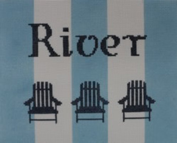 SG7 6 x 7.5 River with Adirondack Chairs on Blue and White  18 Mesh Kristine Kingston Needlepoint Designs