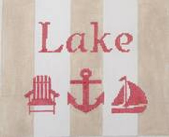 SG5 6 x 7.5 Lake with Adirondack chair, anchor, and sailboat - Red, Khaki, White 18 Mesh Kristine Kingston Needlepoint Designs