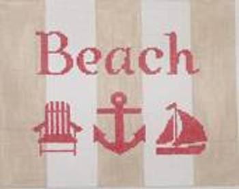SG2 - 18 6 x 7.5 Beach with Adirondack chair, anchor, and sailboat - Red, Khaki, White 18 Mesh Kristine Kingston Needlepoint Designs 18 Mesh