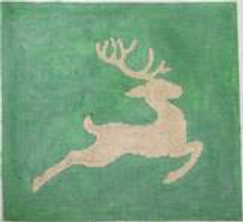 P108 Reindeer Silhouette - Gold and Green 8 x 8.75 18 Mesh Kristine Kingston Needlepoint Designs