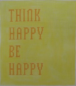P100Y Think Happy Be Happy - Yellow with Orange 8.5 x 9.5 13 Mesh Kristine Kingston Needlepoint Designs