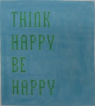 P100T Think Happy Be Happy - Turquoise with Green 8.5 x 9.5 13 Mesh Kristine Kingston Needlepoint Designs